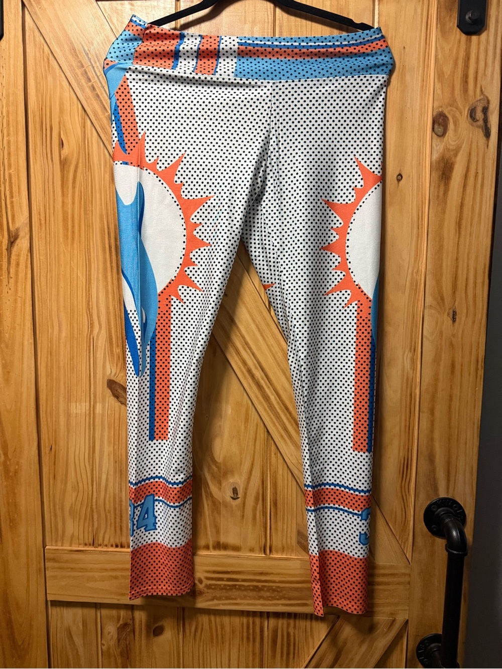 Women's White, Blue & Orange Printed Athletic Leggings Miami Dolphins